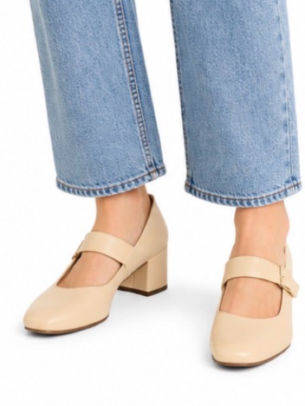 NWOT benassal Classic Beige Mary Jane Block Heel Pumps size 6
